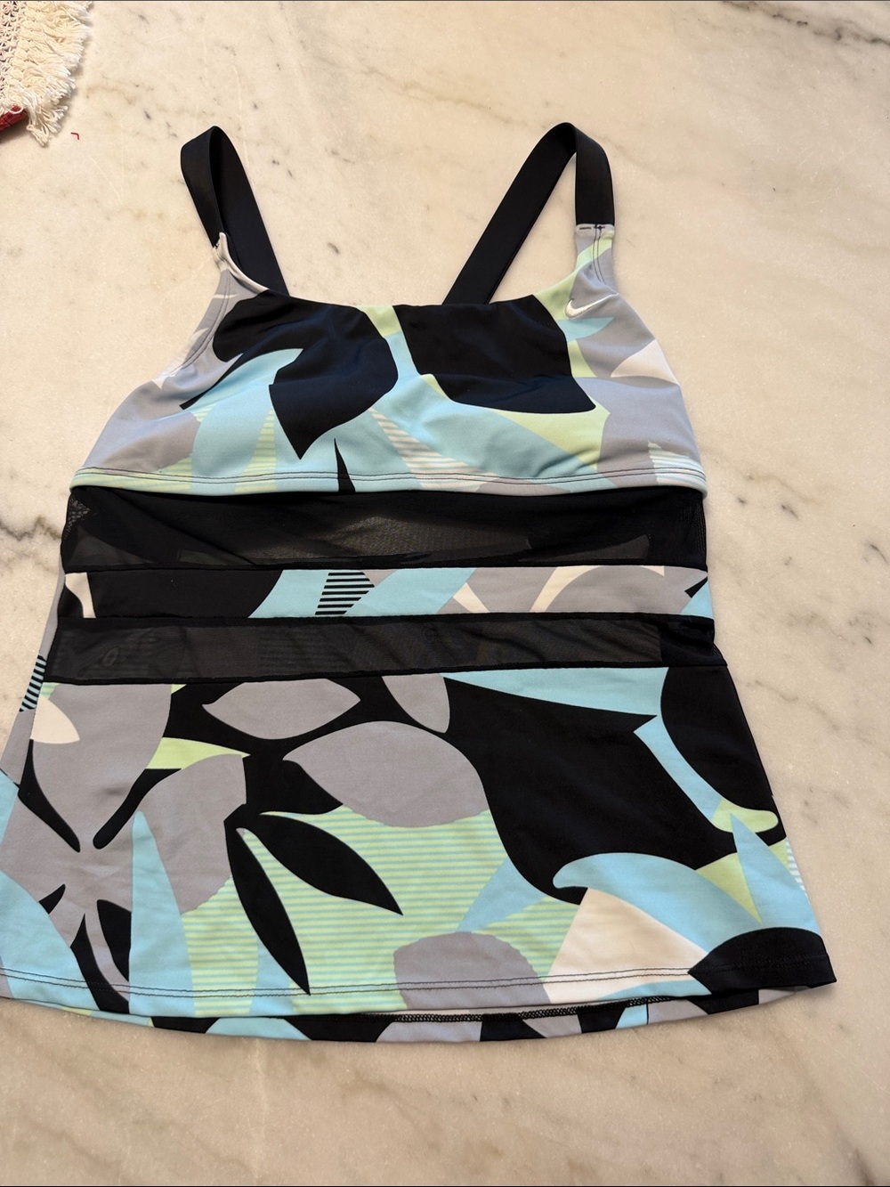 Nike Women’s Black, Light Blue & Gray Patterned Tankini Top